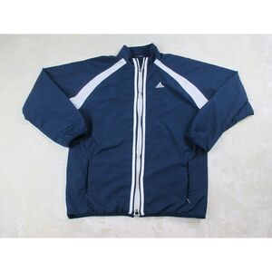 Adidas Jacket‎ Mens Medium Blue White Full Zip Spell Out Stripes Casual*